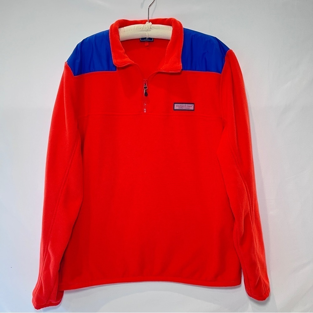 Men’s Vineyard Vines Fleece 1/4 Zip Pullover -Large- Orange-Coral /Navy